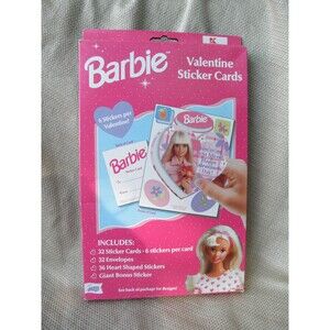NEW 1998 VINTAGE, by MATTEL, BARBIE VALENTINE (32 STICKER CARDS)
